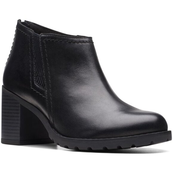 NEW CLARKS Leather Leda Step Heeled Booties black for women 462mn - Picture 3 of 6